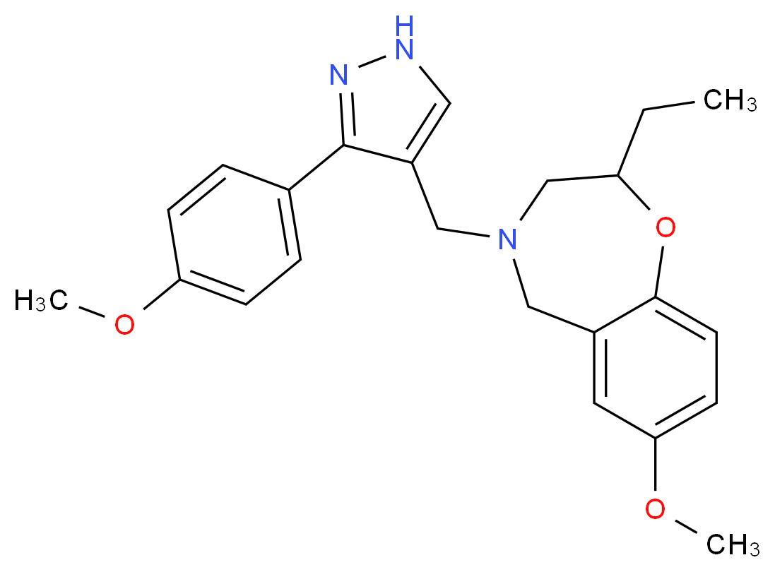 2-ethyl-7-methoxy-4-{[3-(4-methoxyphenyl)-1H-pyrazol-4-yl]methyl}-2,3,4,5-tetrahydro-1,4-benzoxazepine_Molecular_structure_CAS_)