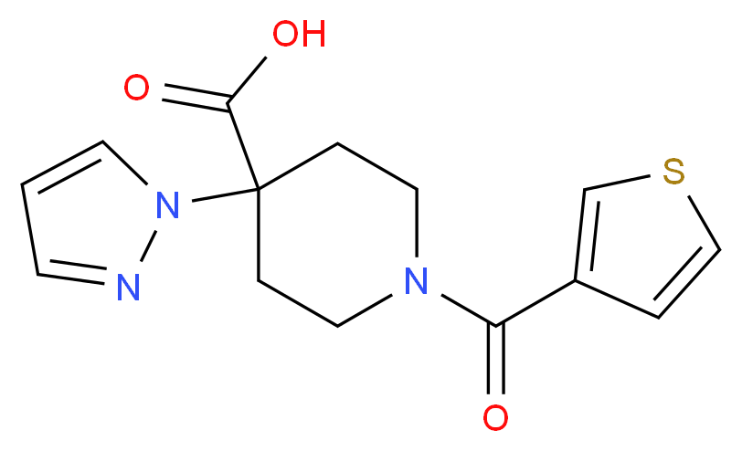 4-(1H-pyrazol-1-yl)-1-(3-thienylcarbonyl)piperidine-4-carboxylic acid_Molecular_structure_CAS_)