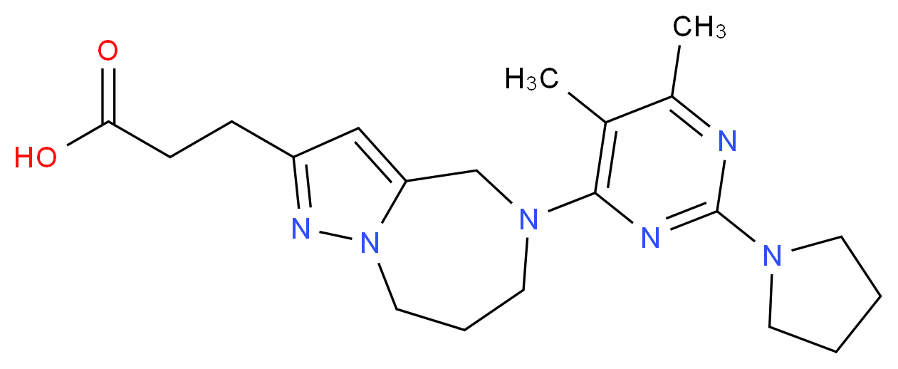 3-{5-[5,6-dimethyl-2-(1-pyrrolidinyl)-4-pyrimidinyl]-5,6,7,8-tetrahydro-4H-pyrazolo[1,5-a][1,4]diazepin-2-yl}propanoic acid_Molecular_structure_CAS_)