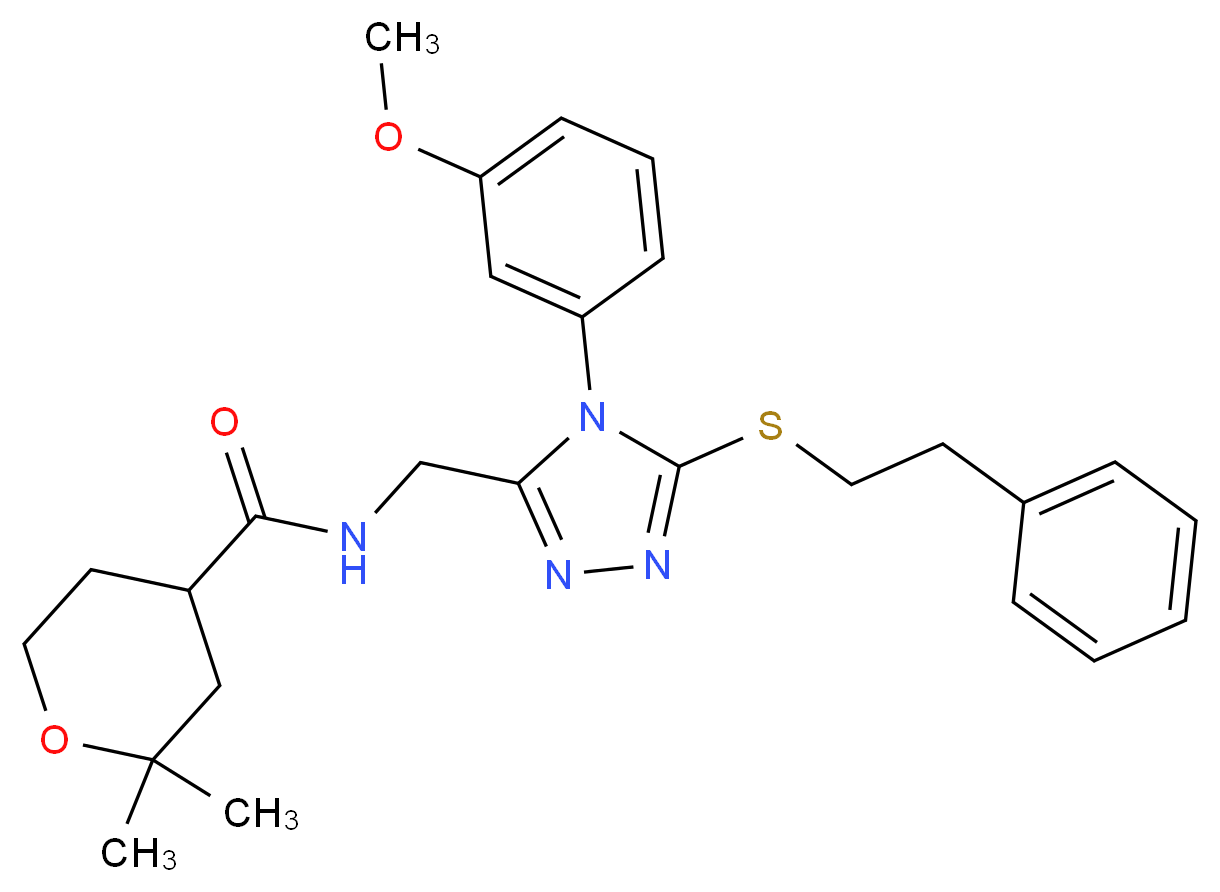 N-({4-(3-methoxyphenyl)-5-[(2-phenylethyl)thio]-4H-1,2,4-triazol-3-yl}methyl)-2,2-dimethyltetrahydro-2H-pyran-4-carboxamide_Molecular_structure_CAS_)