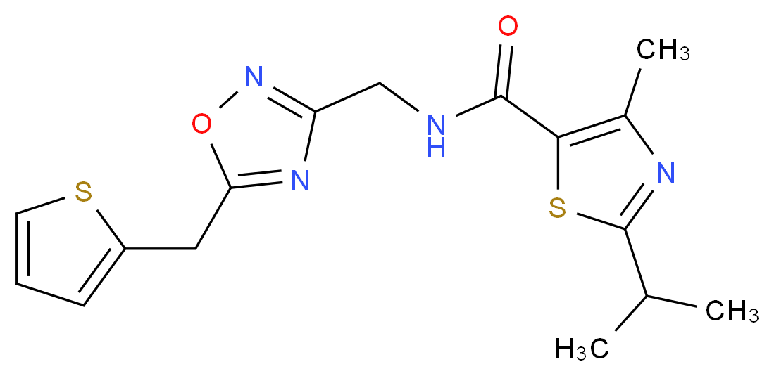 2-isopropyl-4-methyl-N-{[5-(2-thienylmethyl)-1,2,4-oxadiazol-3-yl]methyl}-1,3-thiazole-5-carboxamide_Molecular_structure_CAS_)