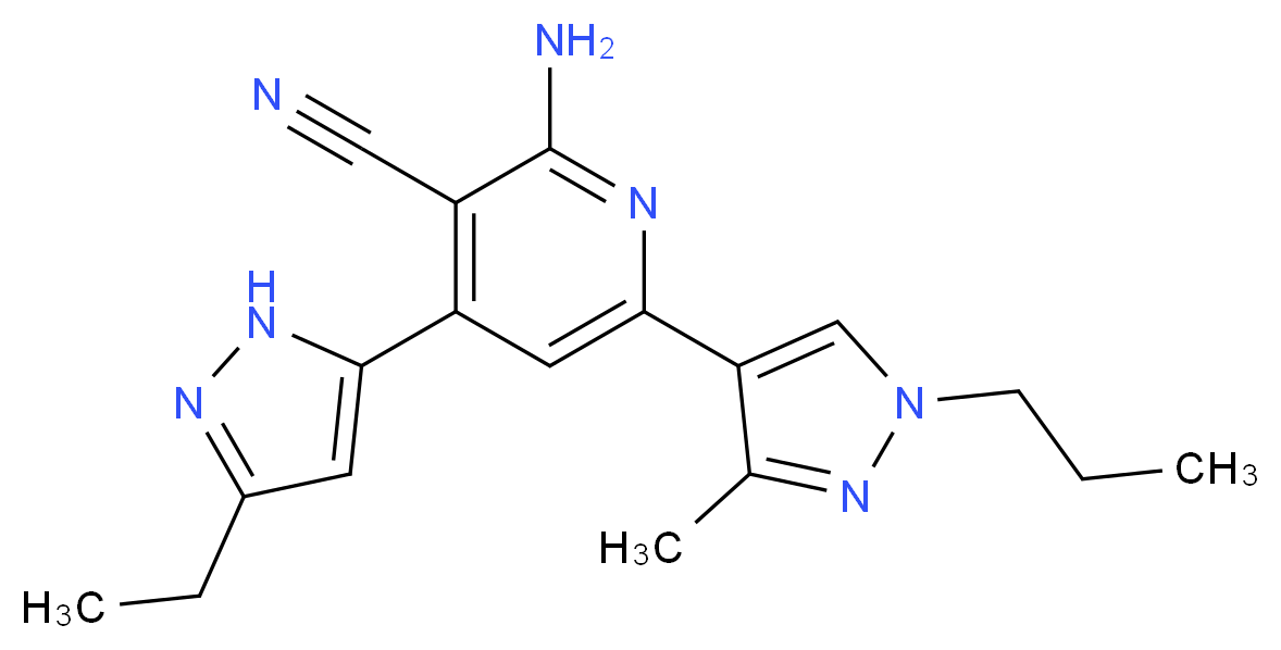 2-amino-4-(3-ethyl-1H-pyrazol-5-yl)-6-(3-methyl-1-propyl-1H-pyrazol-4-yl)nicotinonitrile_Molecular_structure_CAS_)