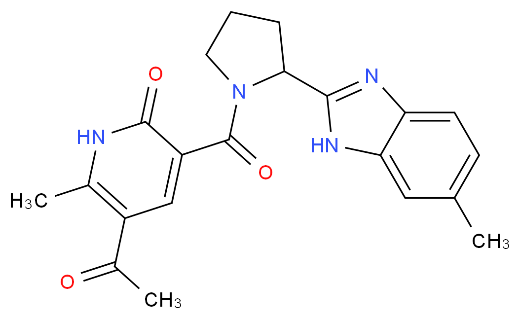 5-acetyl-6-methyl-3-{[2-(6-methyl-1H-benzimidazol-2-yl)-1-pyrrolidinyl]carbonyl}-2(1H)-pyridinone_Molecular_structure_CAS_)