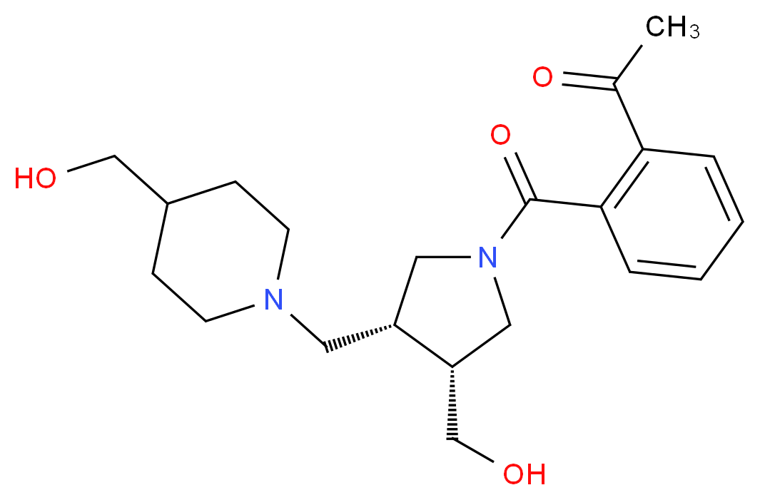 1-{2-[((3R*,4R*)-3-(hydroxymethyl)-4-{[4-(hydroxymethyl)piperidin-1-yl]methyl}pyrrolidin-1-yl)carbonyl]phenyl}ethanone_Molecular_structure_CAS_)