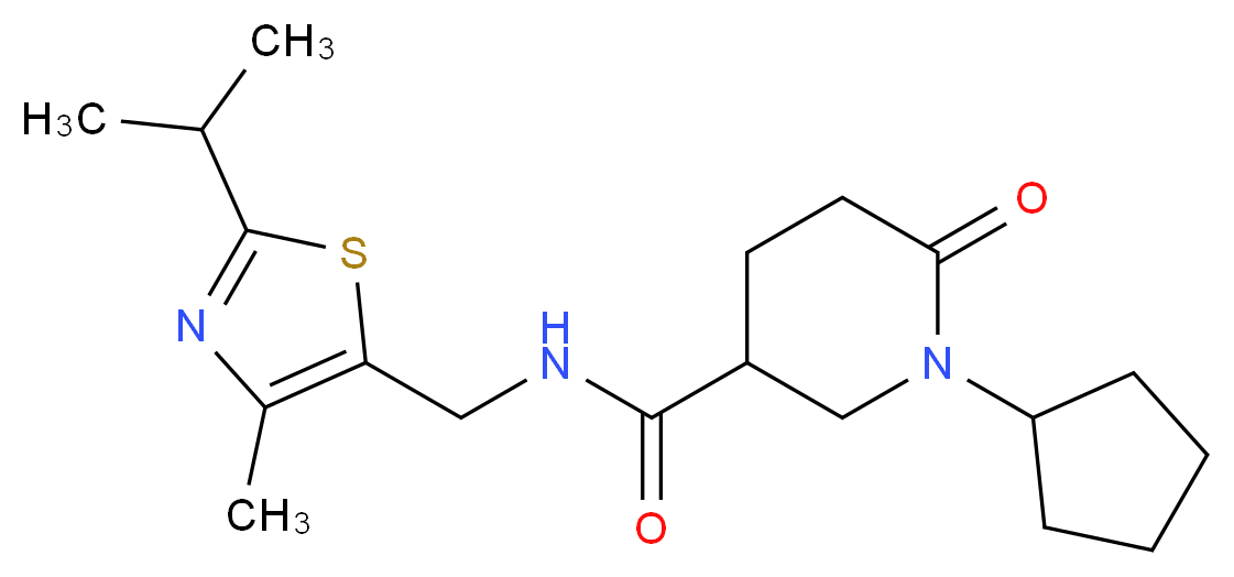 1-cyclopentyl-N-[(2-isopropyl-4-methyl-1,3-thiazol-5-yl)methyl]-6-oxo-3-piperidinecarboxamide_Molecular_structure_CAS_)
