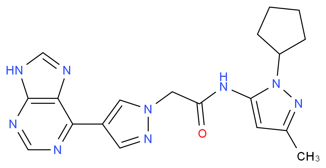 N-(1-cyclopentyl-3-methyl-1H-pyrazol-5-yl)-2-[4-(9H-purin-6-yl)-1H-pyrazol-1-yl]acetamide_Molecular_structure_CAS_)