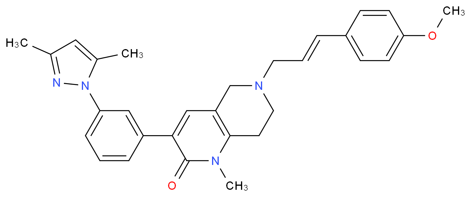 3-[3-(3,5-dimethyl-1H-pyrazol-1-yl)phenyl]-6-[(2E)-3-(4-methoxyphenyl)-2-propen-1-yl]-1-methyl-5,6,7,8-tetrahydro-1,6-naphthyridin-2(1H)-one_Molecular_structure_CAS_)