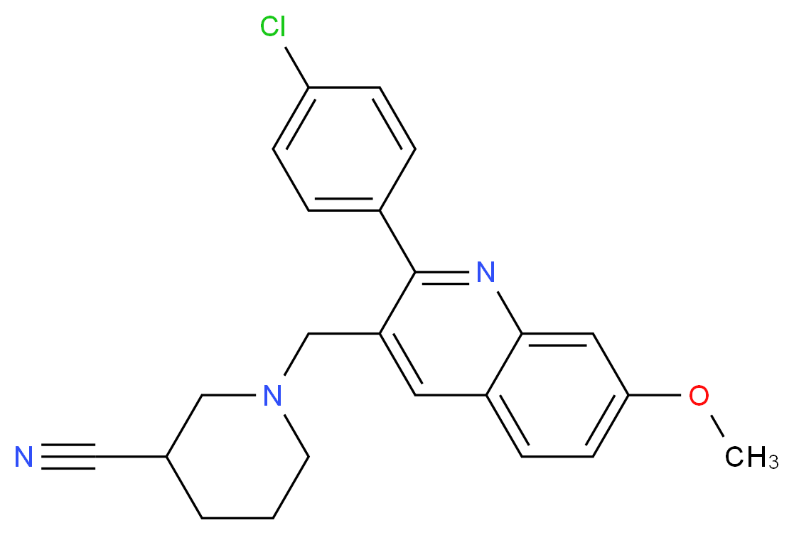 1-{[2-(4-chlorophenyl)-7-methoxy-3-quinolinyl]methyl}-3-piperidinecarbonitrile_Molecular_structure_CAS_)