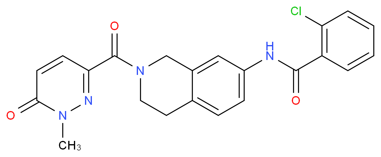 2-chloro-N-{2-[(1-methyl-6-oxo-1,6-dihydro-3-pyridazinyl)carbonyl]-1,2,3,4-tetrahydro-7-isoquinolinyl}benzamide_Molecular_structure_CAS_)