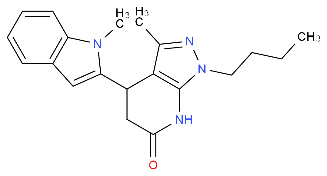 1-butyl-3-methyl-4-(1-methyl-1H-indol-2-yl)-1,4,5,7-tetrahydro-6H-pyrazolo[3,4-b]pyridin-6-one_Molecular_structure_CAS_)