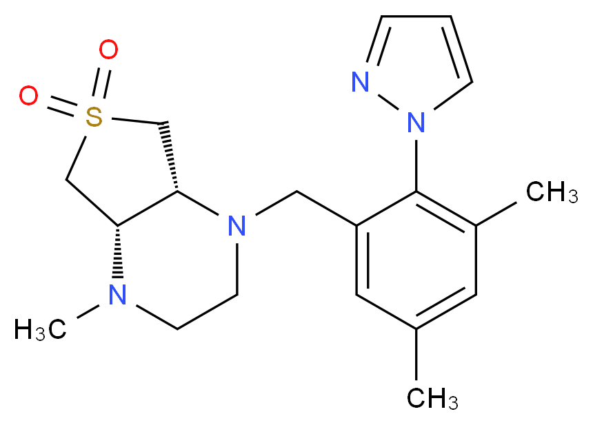 (4aS*,7aR*)-1-[3,5-dimethyl-2-(1H-pyrazol-1-yl)benzyl]-4-methyloctahydrothieno[3,4-b]pyrazine 6,6-dioxide_Molecular_structure_CAS_)