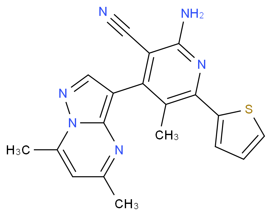 2-amino-4-(5,7-dimethylpyrazolo[1,5-a]pyrimidin-3-yl)-5-methyl-6-(2-thienyl)nicotinonitrile_Molecular_structure_CAS_)