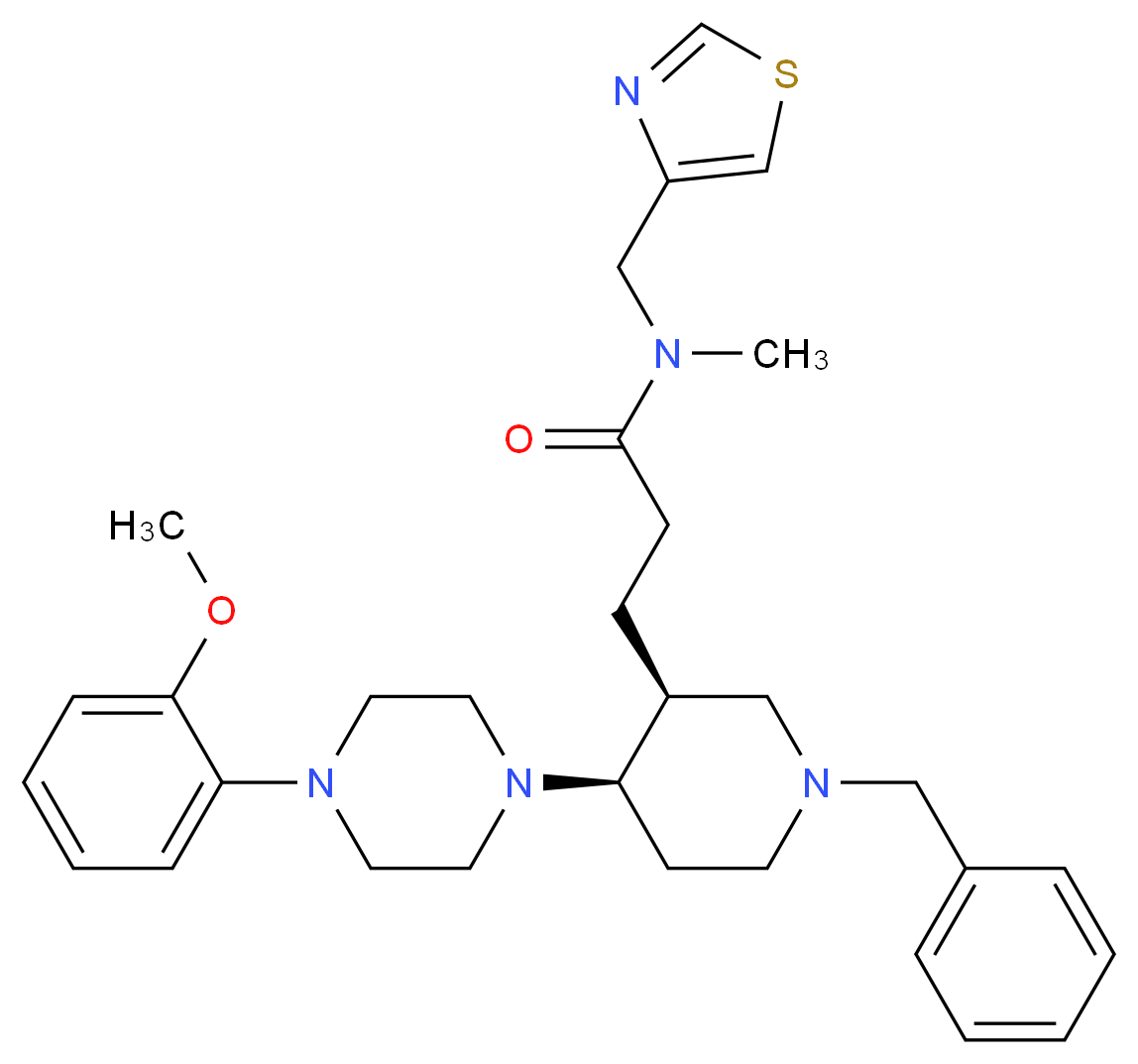 3-{(3S*,4R*)-1-benzyl-4-[4-(2-methoxyphenyl)-1-piperazinyl]-3-piperidinyl}-N-methyl-N-(1,3-thiazol-4-ylmethyl)propanamide_Molecular_structure_CAS_)