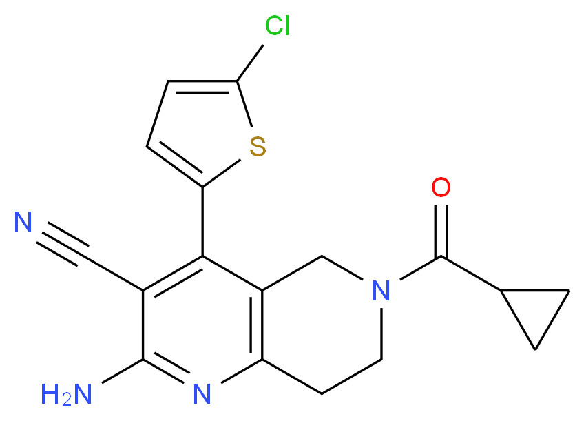 2-amino-4-(5-chloro-2-thienyl)-6-(cyclopropylcarbonyl)-5,6,7,8-tetrahydro-1,6-naphthyridine-3-carbonitrile_Molecular_structure_CAS_)