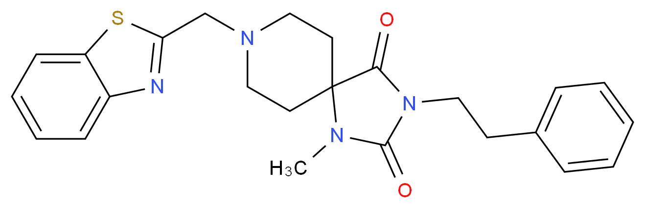 8-(1,3-benzothiazol-2-ylmethyl)-1-methyl-3-(2-phenylethyl)-1,3,8-triazaspiro[4.5]decane-2,4-dione_Molecular_structure_CAS_)