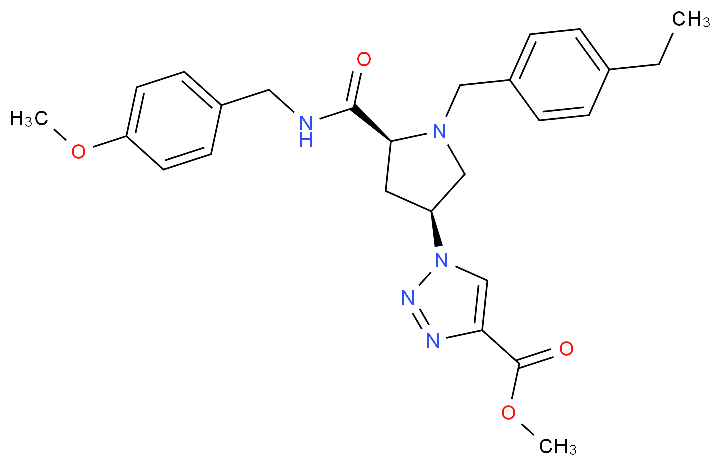 methyl 1-((3S,5S)-1-(4-ethylbenzyl)-5-{[(4-methoxybenzyl)amino]carbonyl}-3-pyrrolidinyl)-1H-1,2,3-triazole-4-carboxylate_Molecular_structure_CAS_)