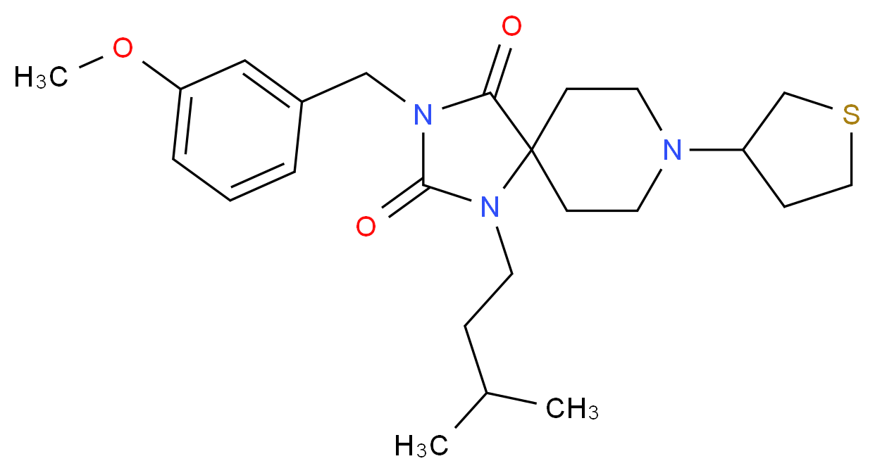 3-(3-methoxybenzyl)-1-(3-methylbutyl)-8-(tetrahydro-3-thienyl)-1,3,8-triazaspiro[4.5]decane-2,4-dione_Molecular_structure_CAS_)