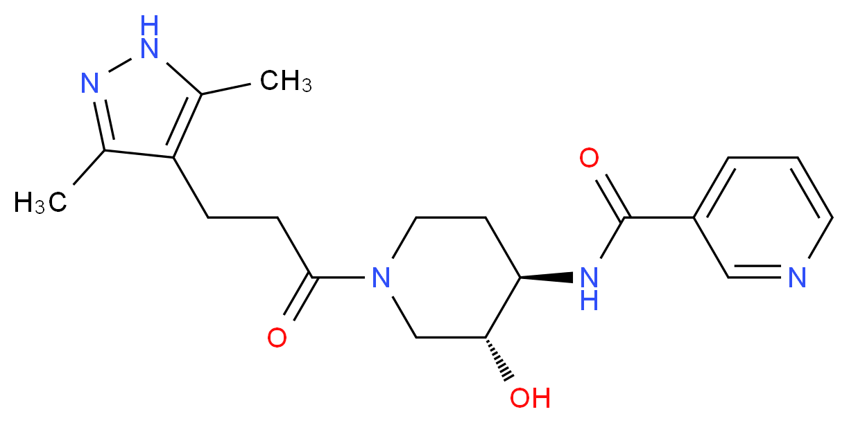 N-{(3R*,4R*)-1-[3-(3,5-dimethyl-1H-pyrazol-4-yl)propanoyl]-3-hydroxypiperidin-4-yl}nicotinamide_Molecular_structure_CAS_)