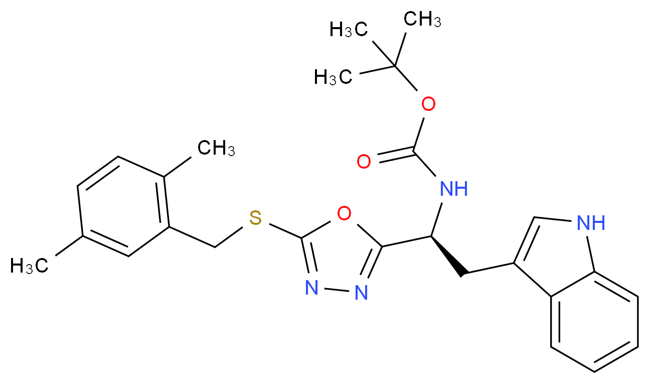 (S)-tert-butyl (1-(5-((2,5-dimethylbenzyl)thio)-1,3,4-oxadiazol-2-yl)-2-(1H-indol-3-yl)ethyl)carbamate_Molecular_structure_CAS_)