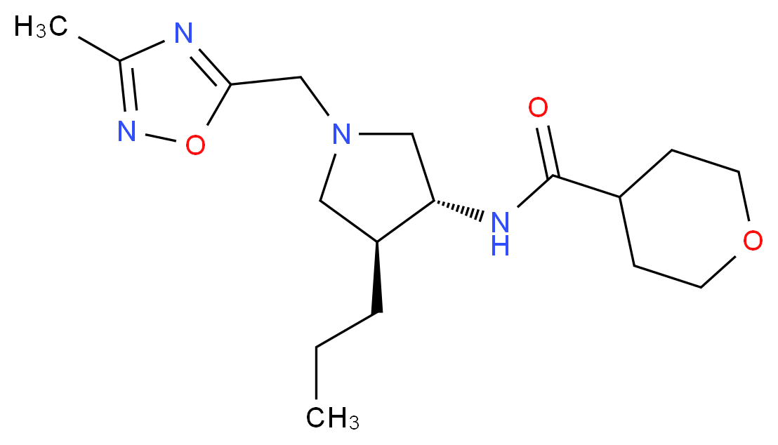 N-{(3R*,4S*)-1-[(3-methyl-1,2,4-oxadiazol-5-yl)methyl]-4-propyl-3-pyrrolidinyl}tetrahydro-2H-pyran-4-carboxamide_Molecular_structure_CAS_)