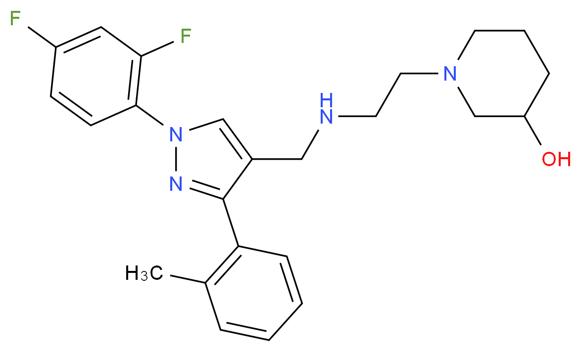 1-[2-({[1-(2,4-difluorophenyl)-3-(2-methylphenyl)-1H-pyrazol-4-yl]methyl}amino)ethyl]-3-piperidinol_Molecular_structure_CAS_)