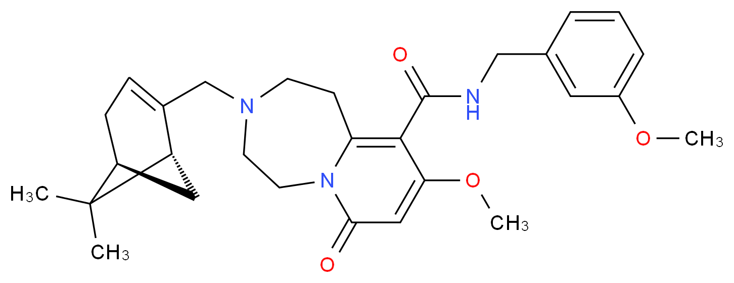 3-{[(1R,5S)-6,6-dimethylbicyclo[3.1.1]hept-2-en-2-yl]methyl}-9-methoxy-N-(3-methoxybenzyl)-7-oxo-1,2,3,4,5,7-hexahydropyrido[1,2-d][1,4]diazepine-10-carboxamide_Molecular_structure_CAS_)