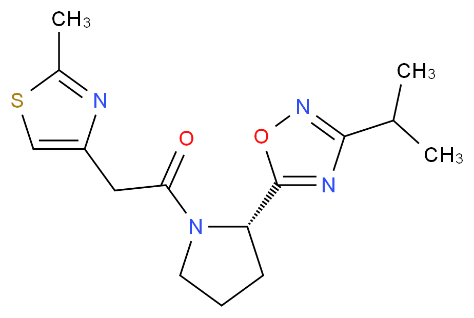 3-isopropyl-5-{(2S)-1-[(2-methyl-1,3-thiazol-4-yl)acetyl]-2-pyrrolidinyl}-1,2,4-oxadiazole_Molecular_structure_CAS_)