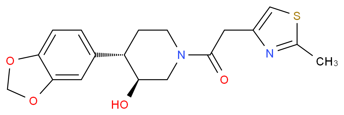 (3S*,4S*)-4-(1,3-benzodioxol-5-yl)-1-[(2-methyl-1,3-thiazol-4-yl)acetyl]-3-piperidinol_Molecular_structure_CAS_)