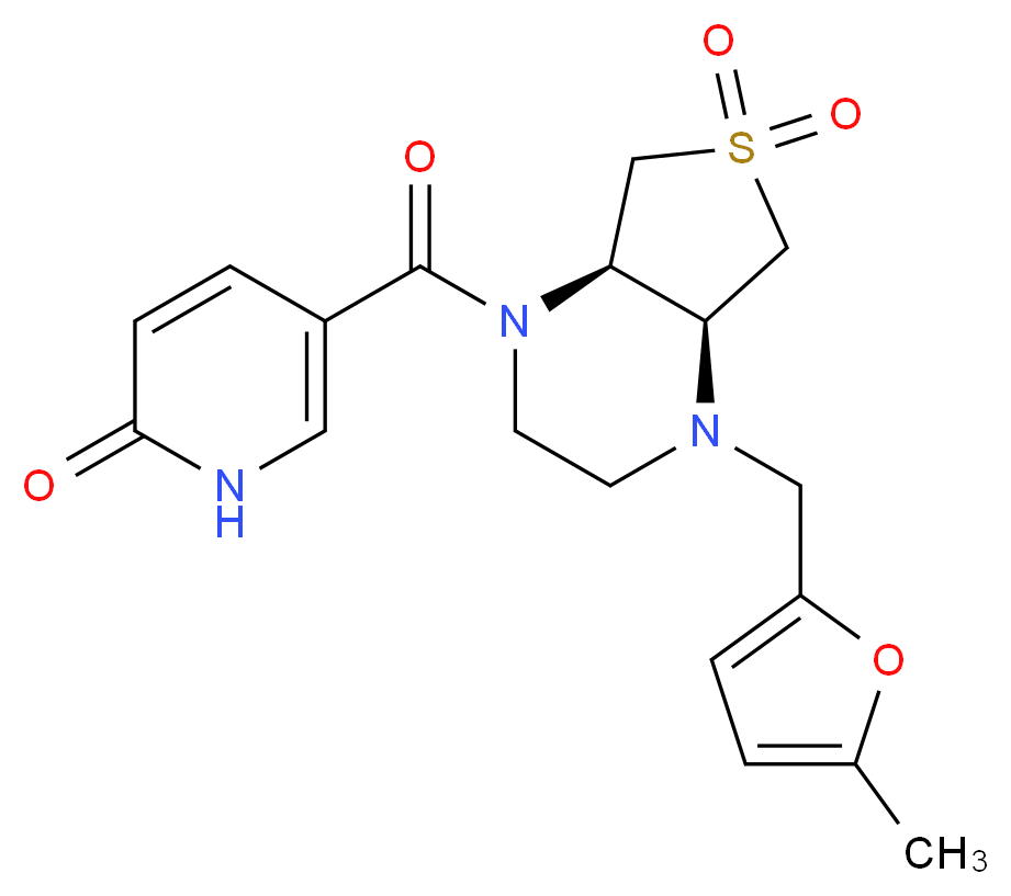5-{[(4aS*,7aR*)-4-[(5-methyl-2-furyl)methyl]-6,6-dioxidohexahydrothieno[3,4-b]pyrazin-1(2H)-yl]carbonyl}-2(1H)-pyridinone_Molecular_structure_CAS_)