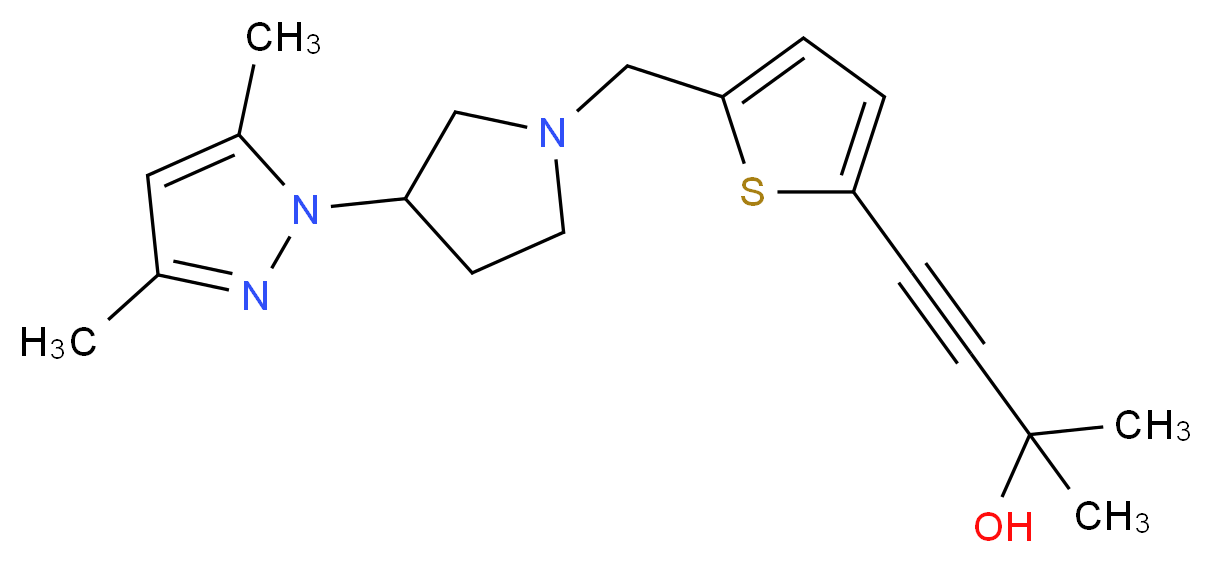 4-(5-{[3-(3,5-dimethyl-1H-pyrazol-1-yl)pyrrolidin-1-yl]methyl}-2-thienyl)-2-methylbut-3-yn-2-ol_Molecular_structure_CAS_)