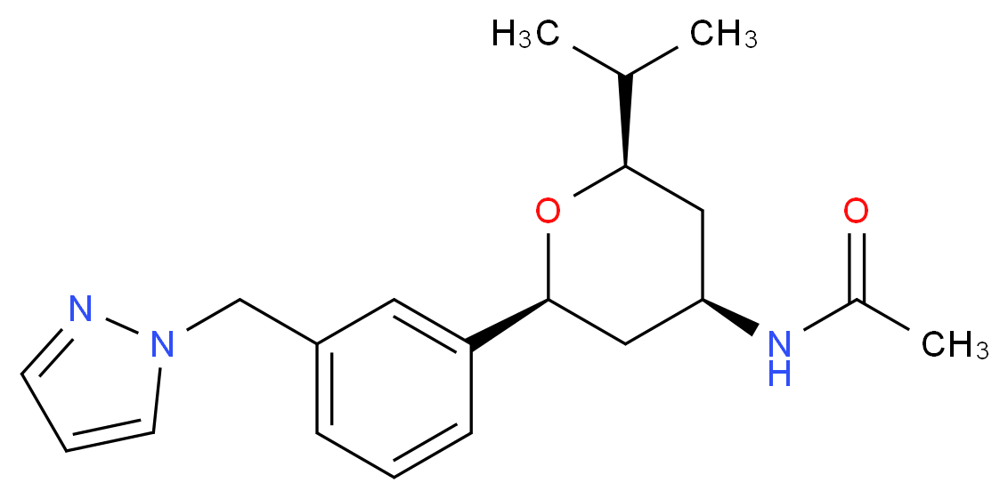 N-{(2R*,4R*,6S*)-2-isopropyl-6-[3-(1H-pyrazol-1-ylmethyl)phenyl]tetrahydro-2H-pyran-4-yl}acetamide_Molecular_structure_CAS_)