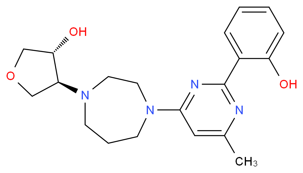 (3R*,4S*)-4-{4-[2-(2-hydroxyphenyl)-6-methylpyrimidin-4-yl]-1,4-diazepan-1-yl}tetrahydrofuran-3-ol_Molecular_structure_CAS_)