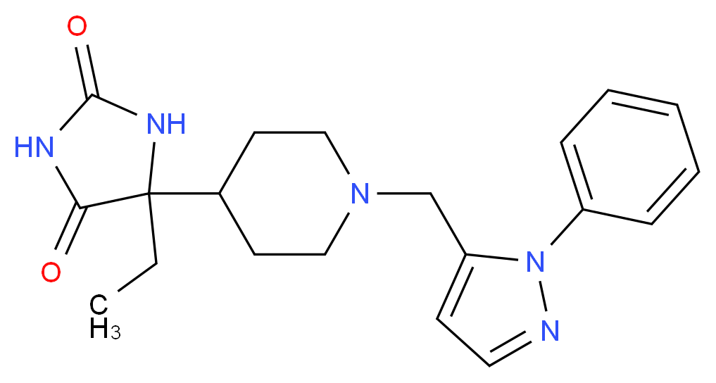 5-ethyl-5-{1-[(1-phenyl-1H-pyrazol-5-yl)methyl]piperidin-4-yl}imidazolidine-2,4-dione_Molecular_structure_CAS_)