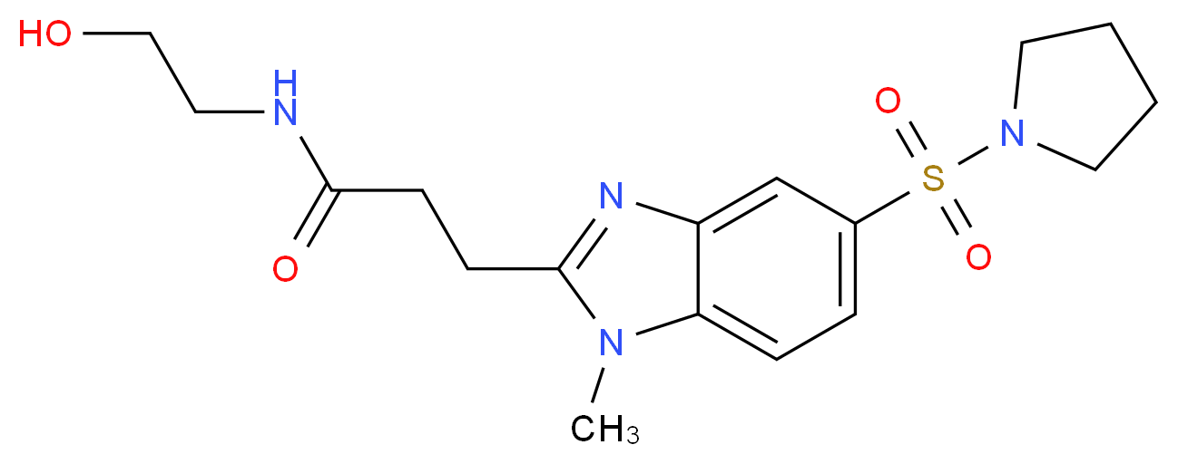 N-(2-hydroxyethyl)-3-[1-methyl-5-(pyrrolidin-1-ylsulfonyl)-1H-benzimidazol-2-yl]propanamide_Molecular_structure_CAS_)