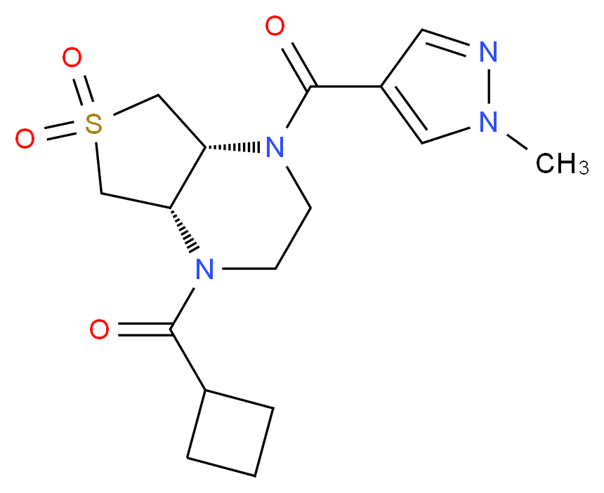 (4aR*,7aS*)-1-(cyclobutylcarbonyl)-4-[(1-methyl-1H-pyrazol-4-yl)carbonyl]octahydrothieno[3,4-b]pyrazine 6,6-dioxide_Molecular_structure_CAS_)