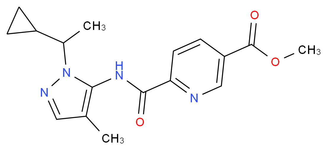 methyl 6-({[1-(1-cyclopropylethyl)-4-methyl-1H-pyrazol-5-yl]amino}carbonyl)nicotinate_Molecular_structure_CAS_)