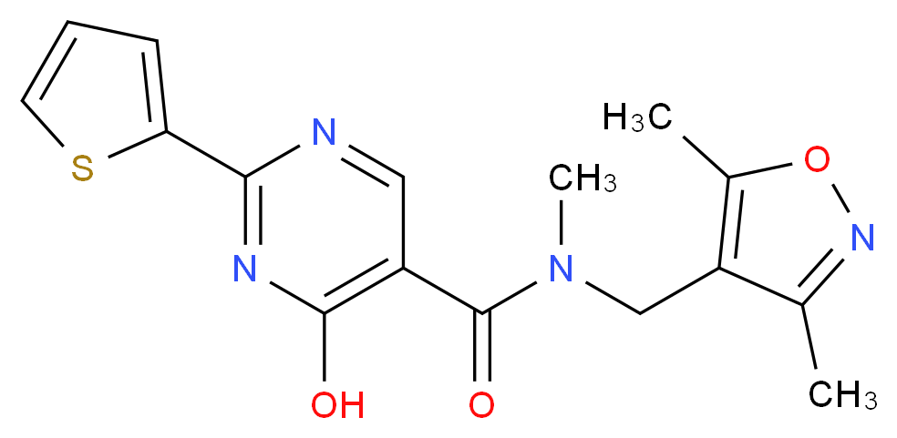 N-[(3,5-dimethylisoxazol-4-yl)methyl]-4-hydroxy-N-methyl-2-(2-thienyl)pyrimidine-5-carboxamide_Molecular_structure_CAS_)