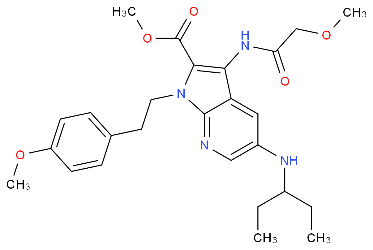 methyl 5-[(1-ethylpropyl)amino]-3-[(methoxyacetyl)amino]-1-[2-(4-methoxyphenyl)ethyl]-1H-pyrrolo[2,3-b]pyridine-2-carboxylate_Molecular_structure_CAS_)