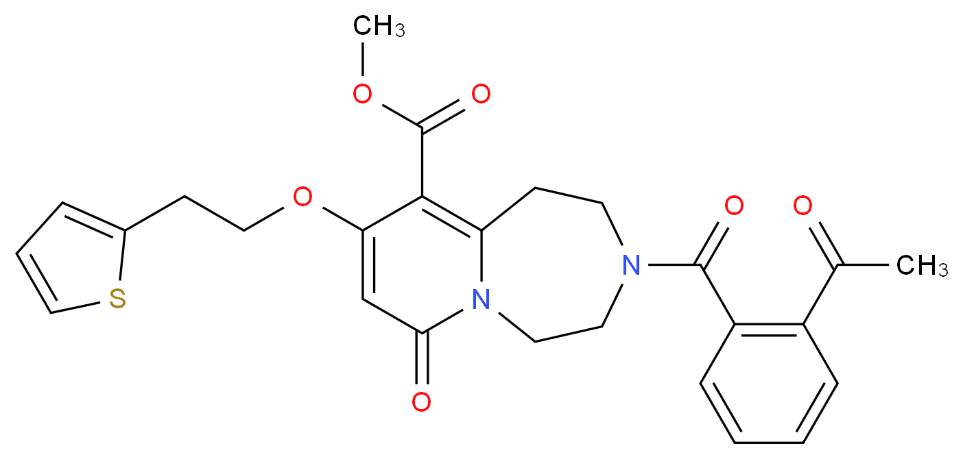 methyl 3-(2-acetylbenzoyl)-7-oxo-9-[2-(2-thienyl)ethoxy]-1,2,3,4,5,7-hexahydropyrido[1,2-d][1,4]diazepine-10-carboxylate_Molecular_structure_CAS_)