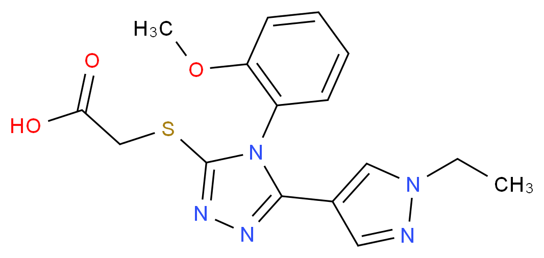 {[5-(1-ethyl-1H-pyrazol-4-yl)-4-(2-methoxyphenyl)-4H-1,2,4-triazol-3-yl]thio}acetic acid_Molecular_structure_CAS_)