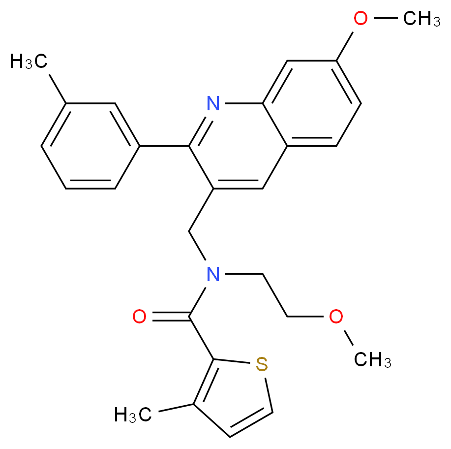 N-(2-methoxyethyl)-N-{[7-methoxy-2-(3-methylphenyl)-3-quinolinyl]methyl}-3-methyl-2-thiophenecarboxamide_Molecular_structure_CAS_)