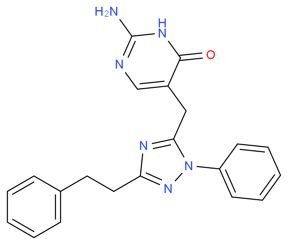 2-amino-5-{[1-phenyl-3-(2-phenylethyl)-1H-1,2,4-triazol-5-yl]methyl}pyrimidin-4(3H)-one_Molecular_structure_CAS_)