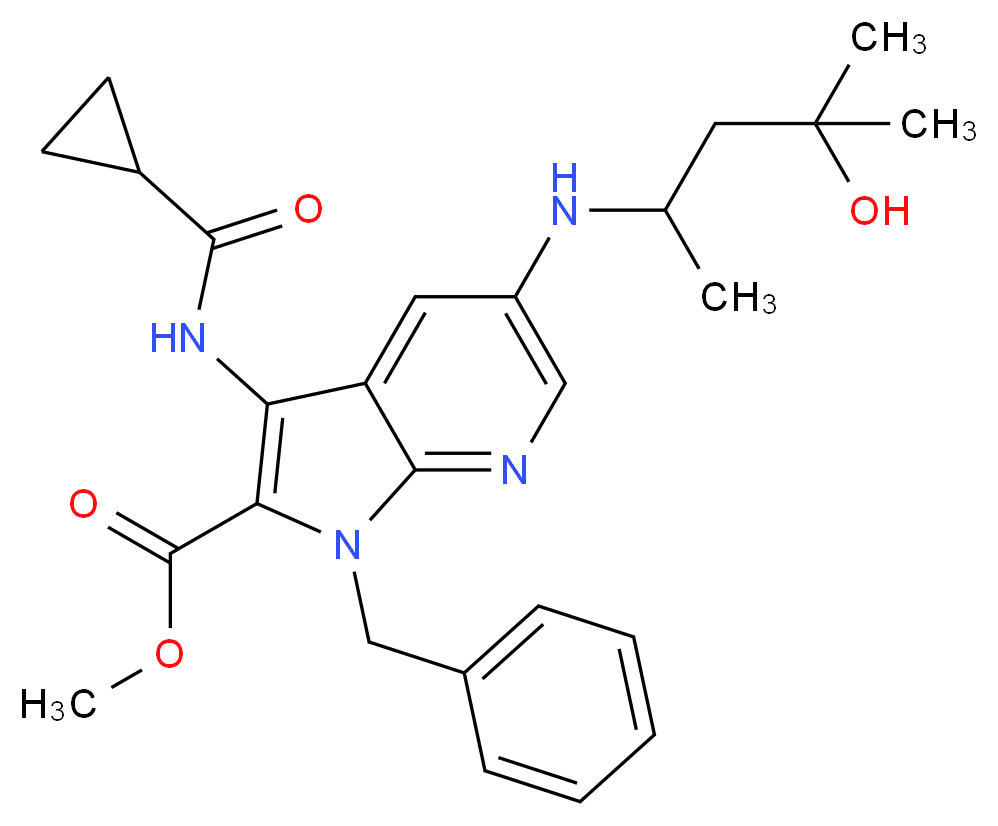 methyl 1-benzyl-3-[(cyclopropylcarbonyl)amino]-5-[(3-hydroxy-1,3-dimethylbutyl)amino]-1H-pyrrolo[2,3-b]pyridine-2-carboxylate_Molecular_structure_CAS_)