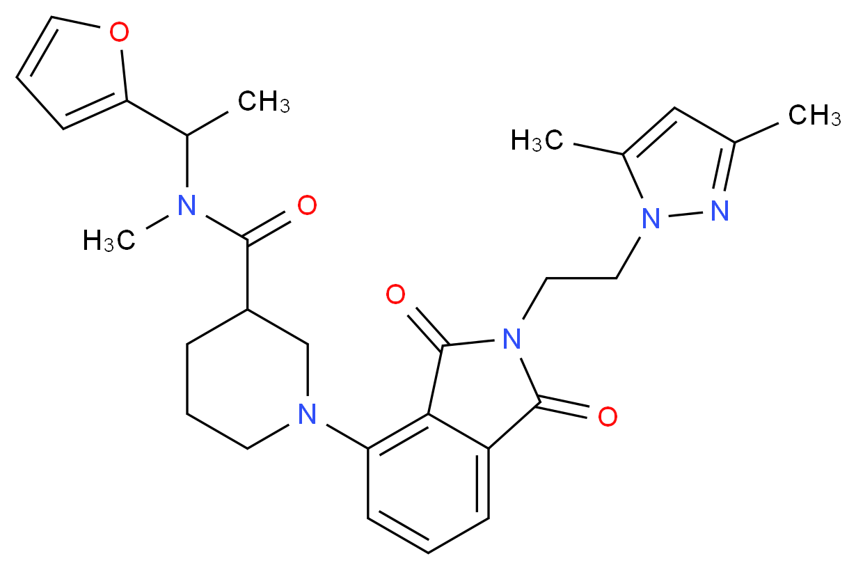 1-{2-[2-(3,5-dimethyl-1H-pyrazol-1-yl)ethyl]-1,3-dioxo-2,3-dihydro-1H-isoindol-4-yl}-N-[1-(2-furyl)ethyl]-N-methyl-3-piperidinecarboxamide_Molecular_structure_CAS_)