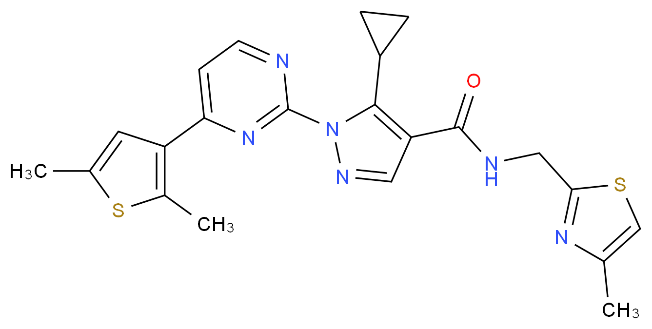 5-cyclopropyl-1-[4-(2,5-dimethyl-3-thienyl)-2-pyrimidinyl]-N-[(4-methyl-1,3-thiazol-2-yl)methyl]-1H-pyrazole-4-carboxamide_Molecular_structure_CAS_)
