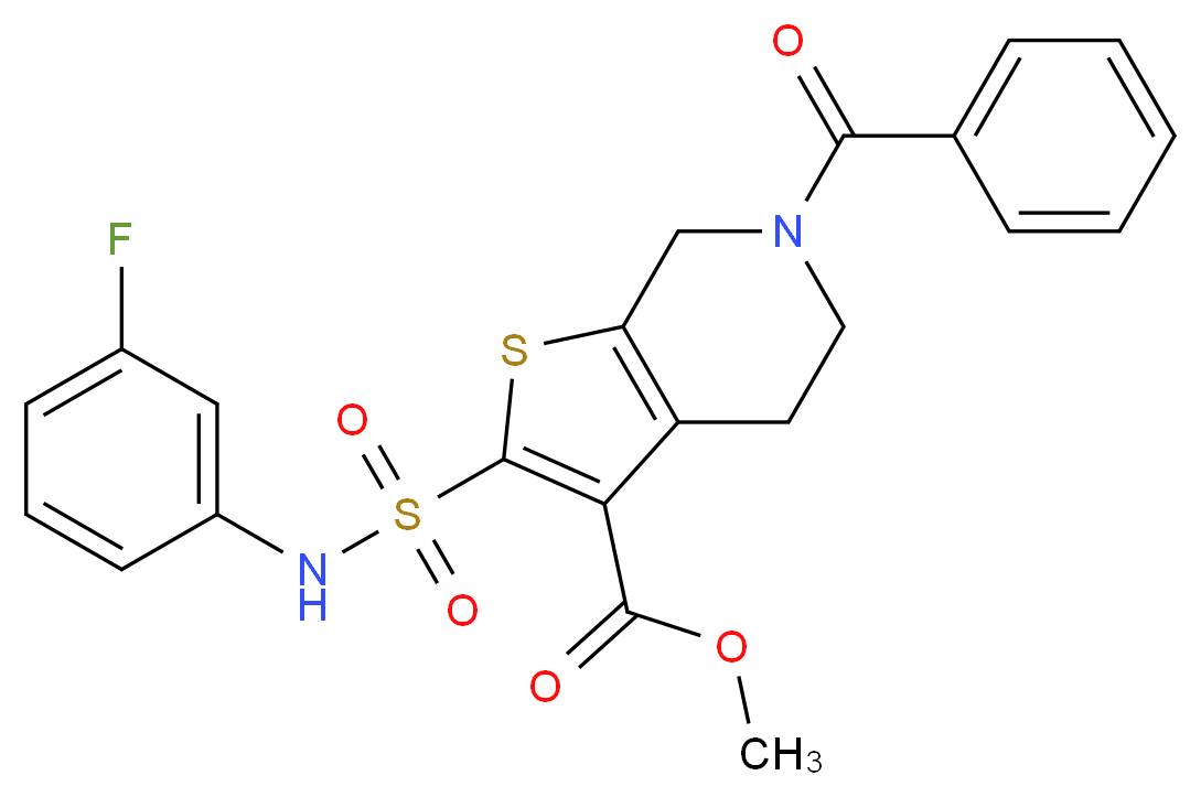 methyl 6-benzoyl-2-{[(3-fluorophenyl)amino]sulfonyl}-4,5,6,7-tetrahydrothieno[2,3-c]pyridine-3-carboxylate_Molecular_structure_CAS_)
