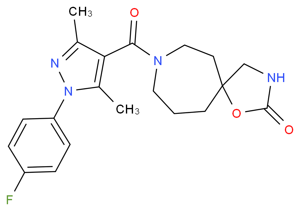 8-{[1-(4-fluorophenyl)-3,5-dimethyl-1H-pyrazol-4-yl]carbonyl}-1-oxa-3,8-diazaspiro[4.6]undecan-2-one_Molecular_structure_CAS_)