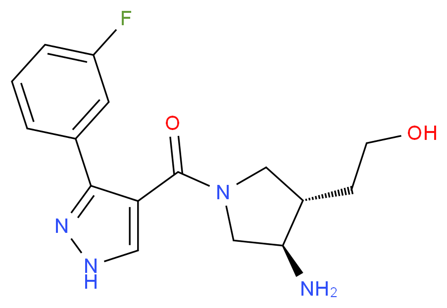 2-((3S*,4R*)-4-amino-1-{[3-(3-fluorophenyl)-1H-pyrazol-4-yl]carbonyl}-3-pyrrolidinyl)ethanol_Molecular_structure_CAS_)