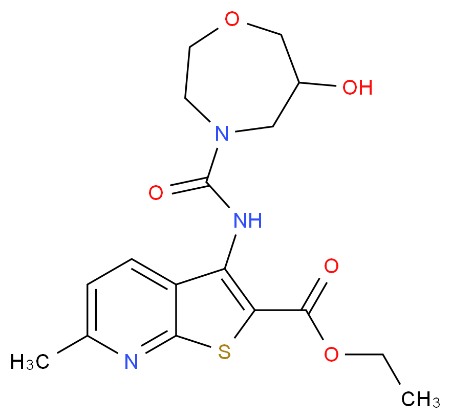ethyl 3-{[(6-hydroxy-1,4-oxazepan-4-yl)carbonyl]amino}-6-methylthieno[2,3-b]pyridine-2-carboxylate_Molecular_structure_CAS_)
