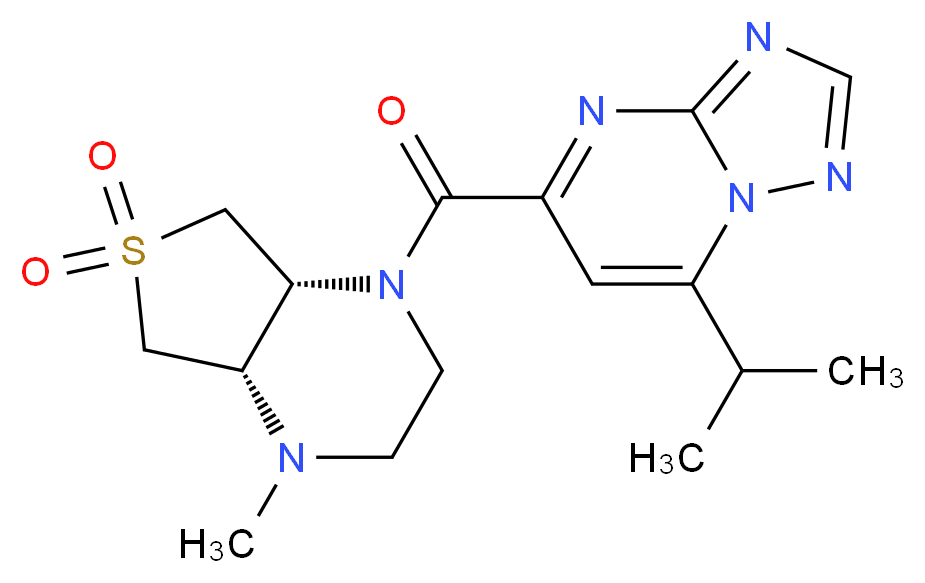 7-isopropyl-5-{[(4aS*,7aR*)-4-methyl-6,6-dioxidohexahydrothieno[3,4-b]pyrazin-1(2H)-yl]carbonyl}[1,2,4]triazolo[1,5-a]pyrimidine_Molecular_structure_CAS_)